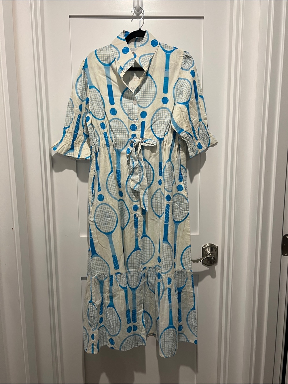 Holly Shae Dress with Blue Tennis Print and Tie Waist